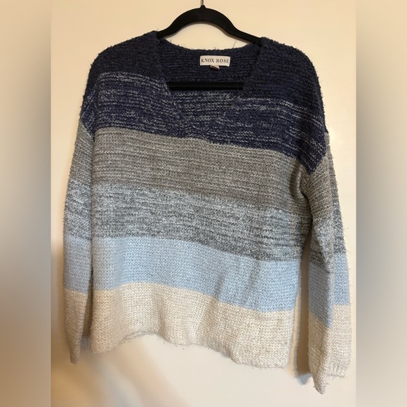 Knox Rose Striped V Neck Pullover Sweater Medium - Picture 2 of 4